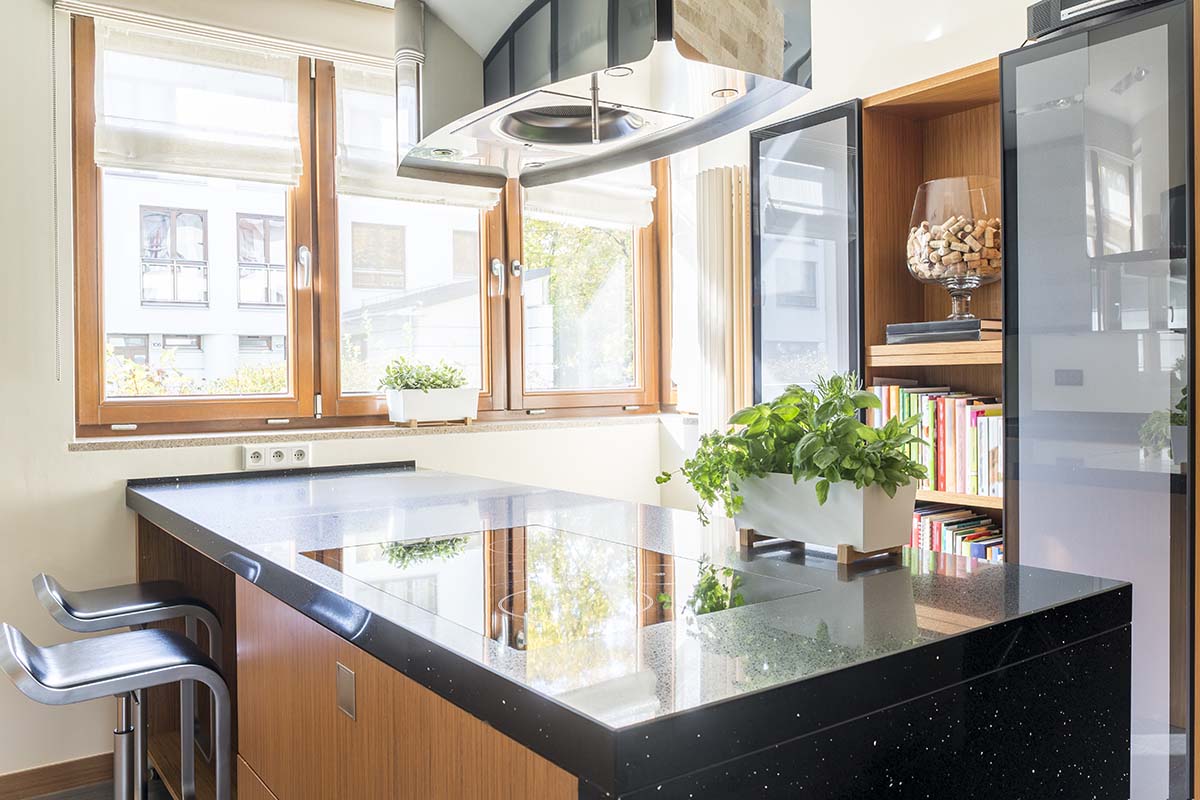 black kitchen island