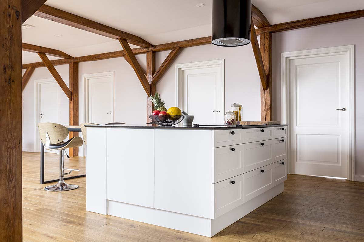 kitchen island in an open kitchen layout