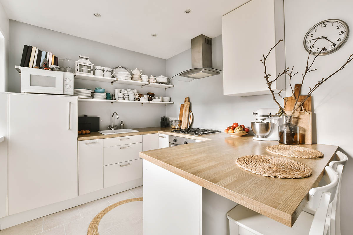 small kitchen with worktop