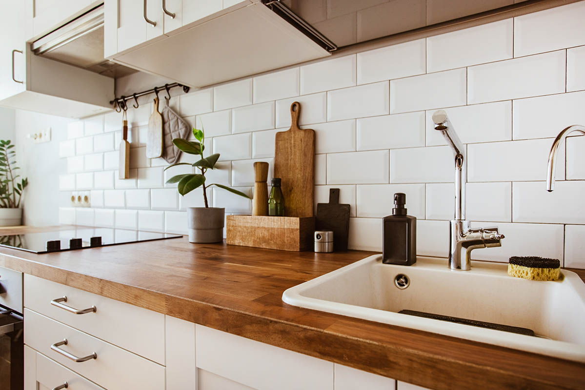 resurfaced wooden kitchen worktop